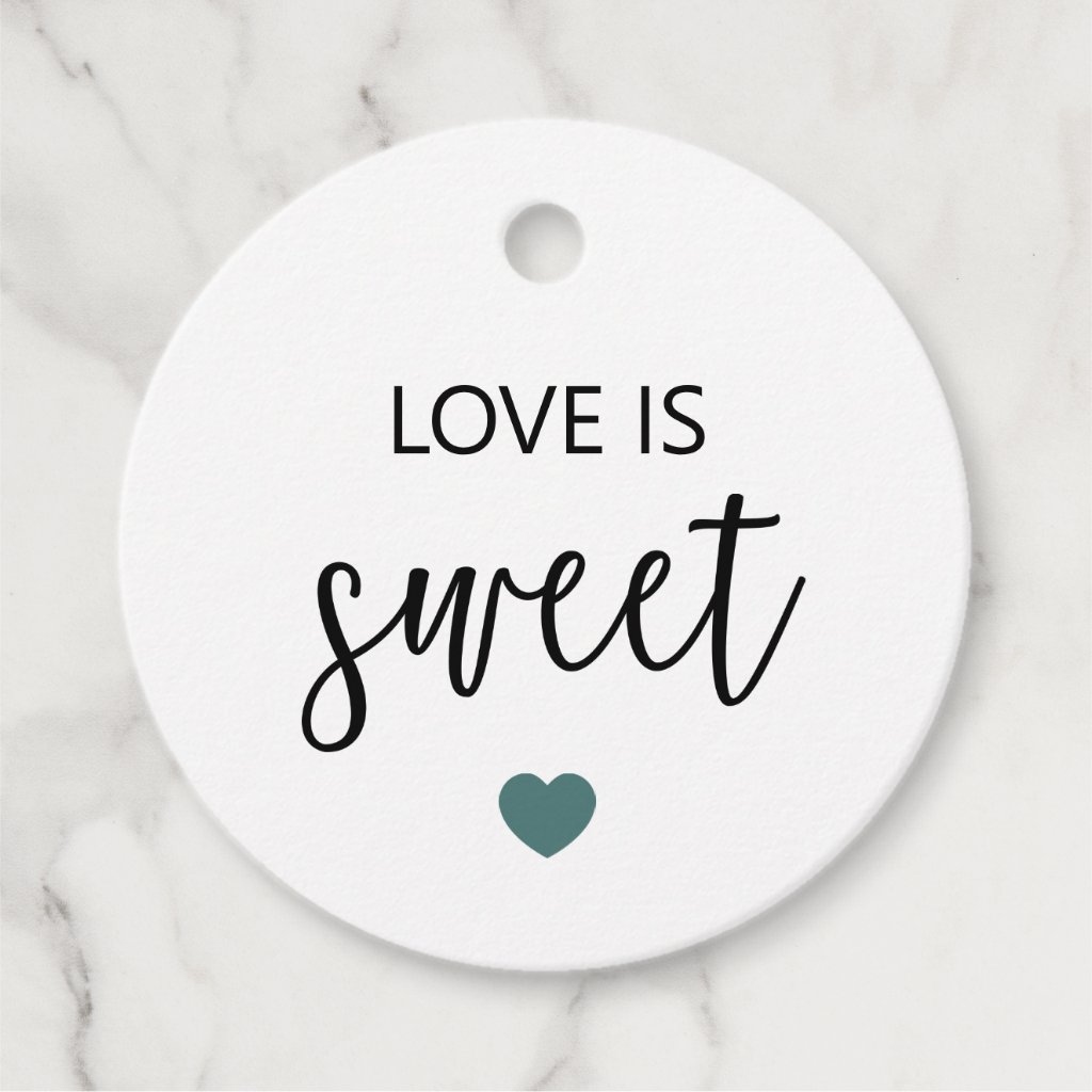 Love is Sweet Gift Tags, Gray Teal Wedding Favor Tags
